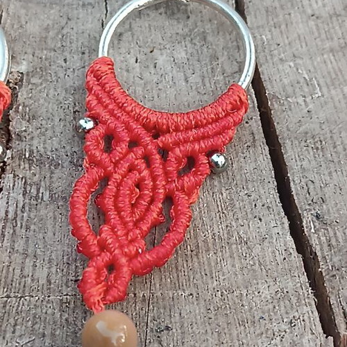 Macrame earrings with jasper bead new, orange
