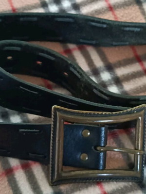 Leather belt used with bronze buckle, black, size 75