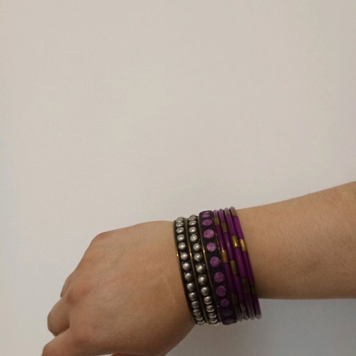 Bracelet set used, pack of 7, purple and gold-silver