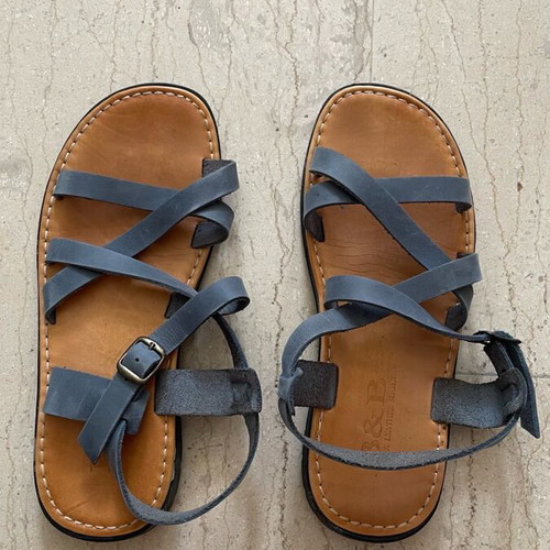 Men's handmade leather sandals grey/petrol like new size 41