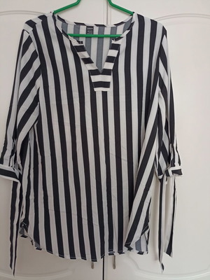Shein women's blouse white with black stripes Large new