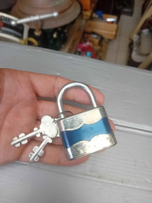 Vintage padlock used, made in former Czechoslovakia with two keys