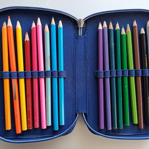 Miss Melody triple pencil case used, filled