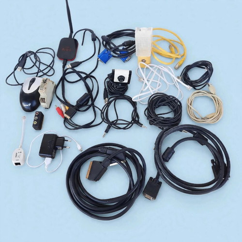 Lot of 19 used cables and peripherals for electronics