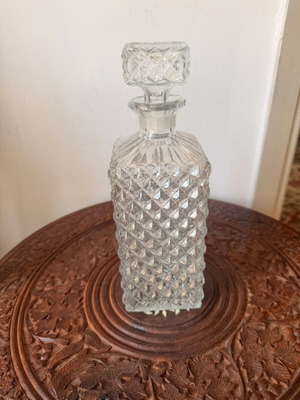 Vintage crystal decanter with stopper, mid-century geometric design