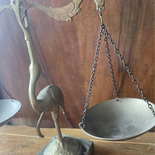 Vintage brass scale used, art piece 41cm height