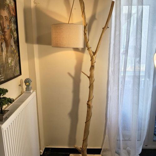 Handmade floor lamp from natural wood trunk, new, 2.10m height