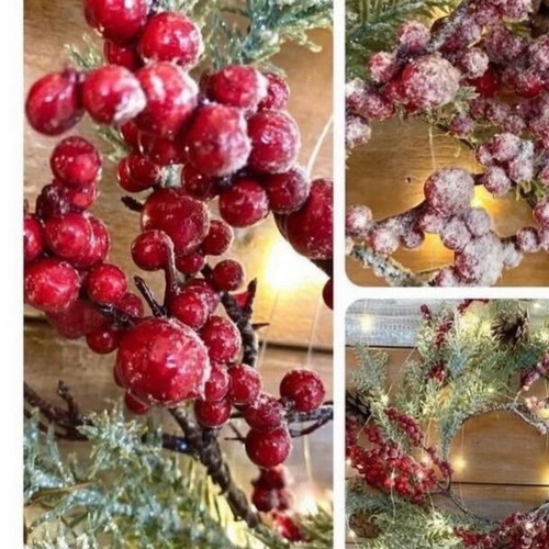 Snowy wreath berries & pinecones 50x50 cm new