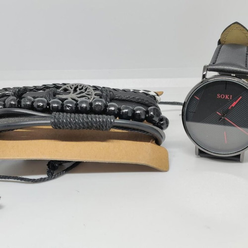 SOKI Men's Watch and 4 Handmade Leather Bracelets Set new