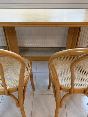 Multifunctional table with two used Viennese wicker chairs
