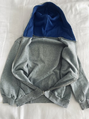 Zipped hoodie like new, gray with blue hood, size XS