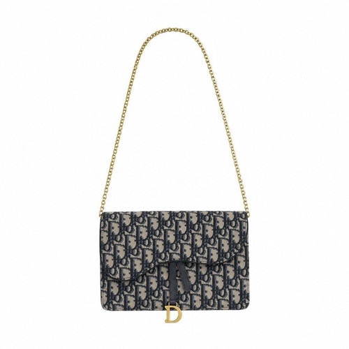 Christian Dior Blue Oblique Jacquard Wallet on Chain