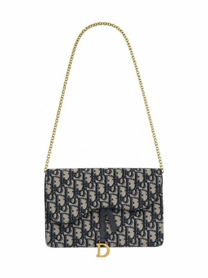 Christian Dior Blue Oblique Jacquard Wallet on Chain
