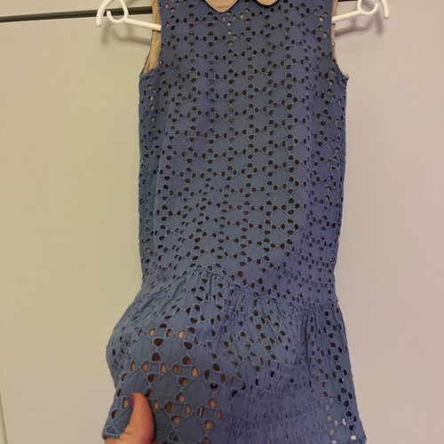 Girls' dress with guipure lace blue like new for 6 years old