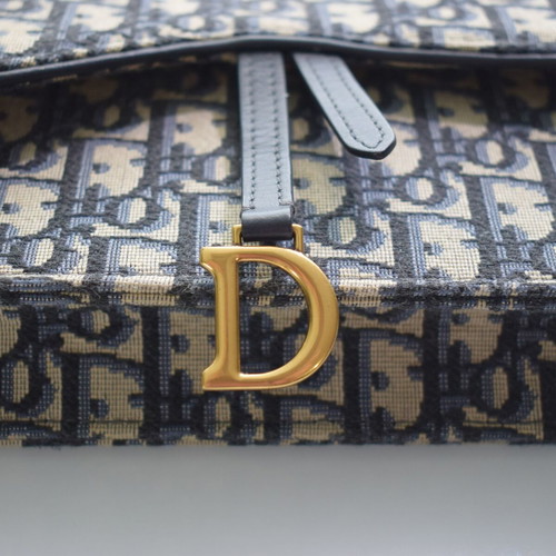 Christian Dior Blue Oblique Jacquard Wallet on Chain
