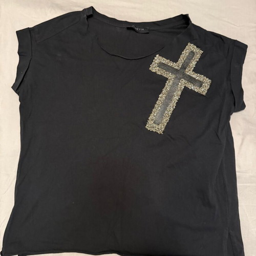 Doretta black one size t-shirt used with cross and strass