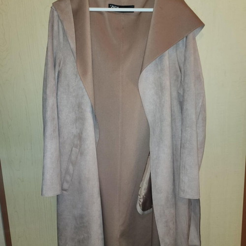 Zara suede look trench coat XL like new, beige/powder