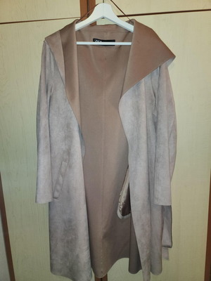 Zara suede look trench coat XL like new, beige/powder