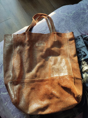 Zara leather shoulder bag used, brown with gold effect