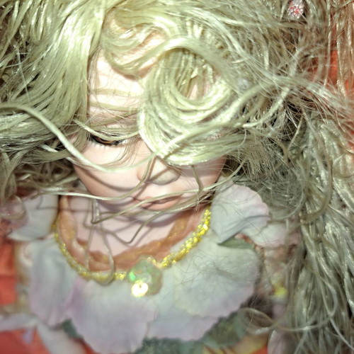 Porcelain fairy doll new, 35 cm with wooden base