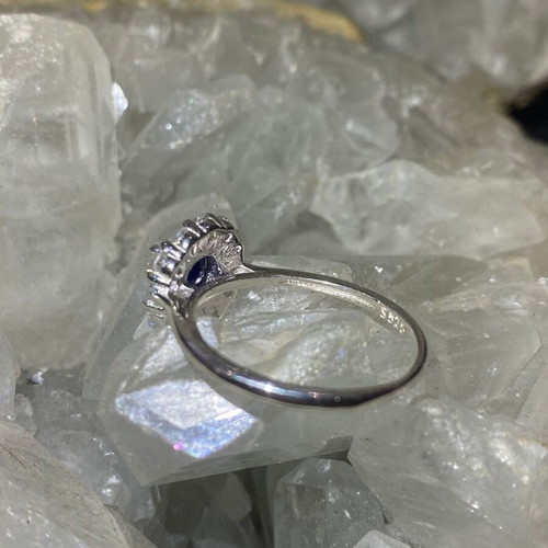 Handmade silver ring with natural blue sapphire and moissanites, new