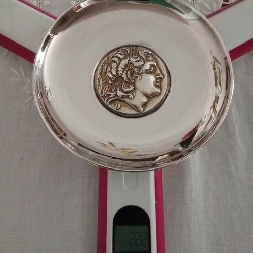 Silver-plated Lambidis plate with Alexander the Great motif, like new