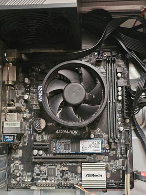 Motherboard Asrock A320-HDV with Ryzen 2200g processor, fan and 128GB disk used
