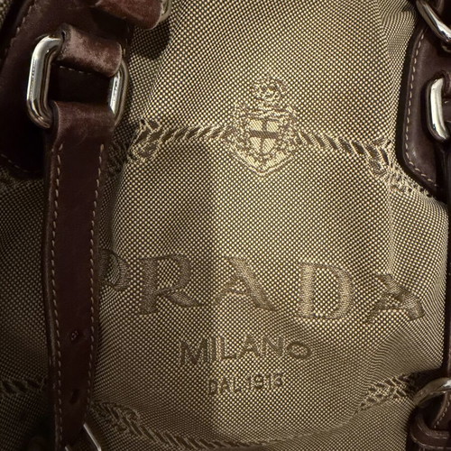 Prada Milano tote bag used, beige canvas and brown leather