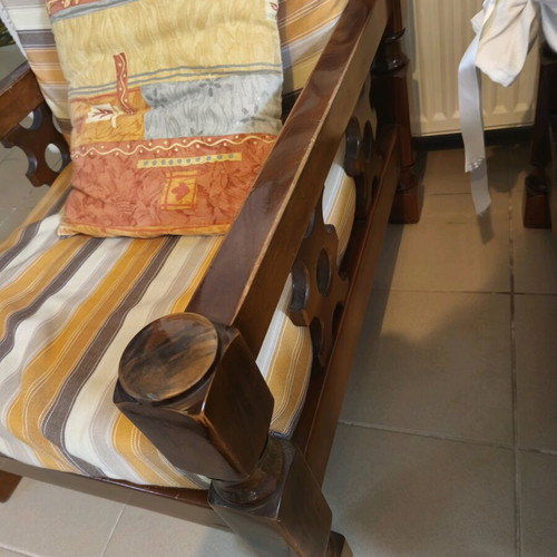 Σετ τριθέσιου καναπέ με 2 πολυθρόνες και τραπεζάκι μεταχειρισμένο, μασίφ ξύλο