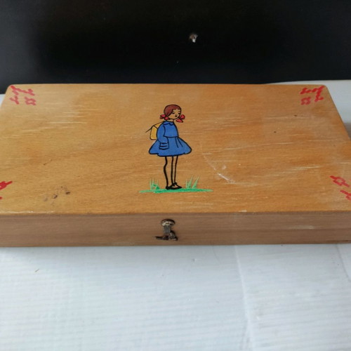 School pencil case used, wooden with small abacus