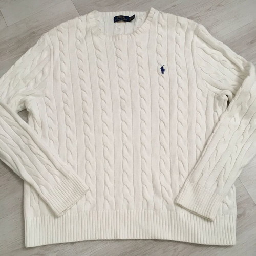 Polo Ralph Lauren cable-knit sweater unisex XXL, white cotton