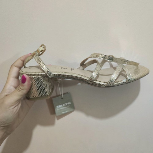 Tamaris women's sandals gold new with croco design