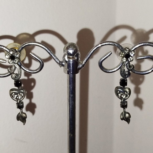Antique dangling earrings like new with white and black crystals