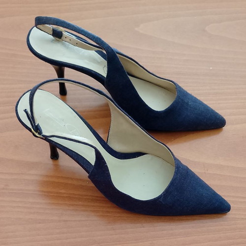 Slingback pumps in denim fabric and leather, size 39, like new