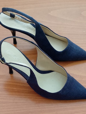 Slingback pumps in denim fabric and leather, size 39, like new