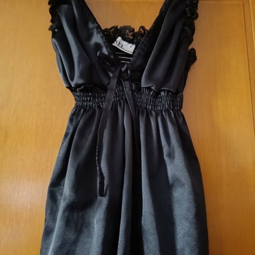 Black satin lingerie blouse Anel like new with lace detail