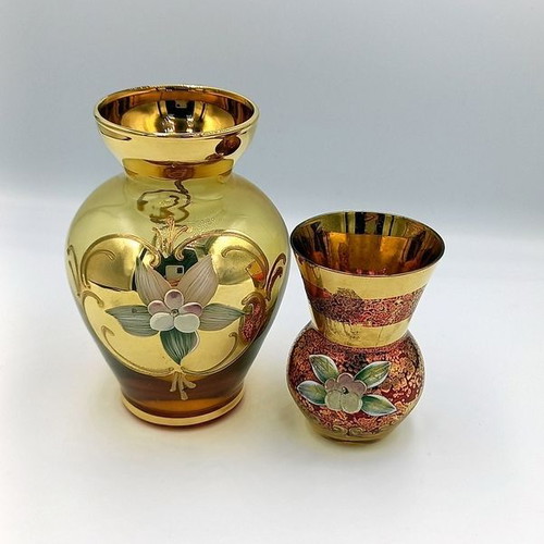Set of 2 vintage hand-painted Bohemian Czech glass jars like new