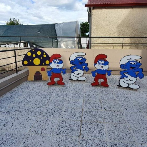 Handmade baptism decoration with Smurfs theme, 6 pieces