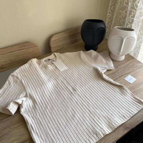 Ribbed short-sleeve shirt Zara new, beige, size M