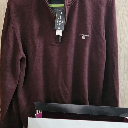 Navy & Green men's cotton sweatshirt XL new, burgundy with zipper