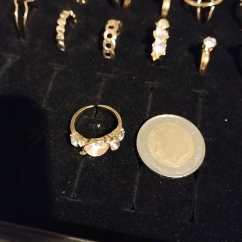 Ring me I ring with glass stones, steel, adjustable, gold color