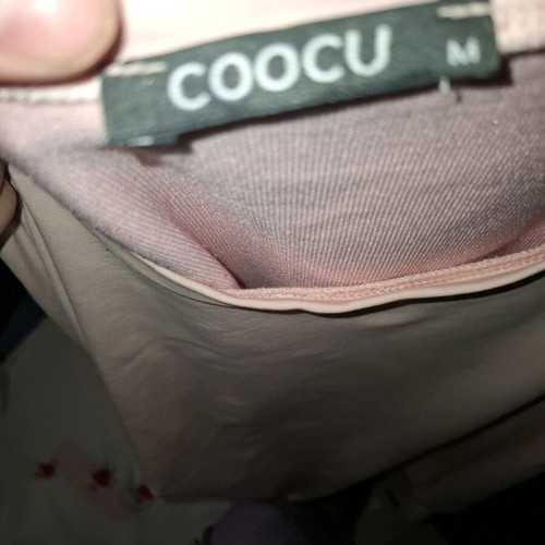 Coocu women's sweatshirt used, pink with lurex stripes on sleeves