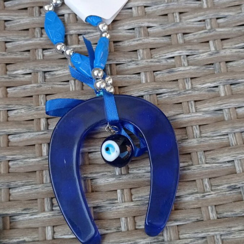 Wall decor new in blue tones with horseshoe and ceramic from Rhodes