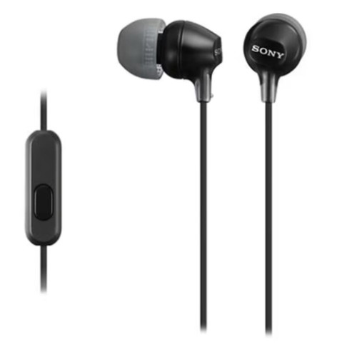 Sony MDR-EX15AP wired earbuds, black, pack of 2