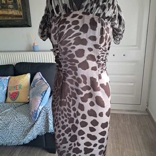 Gaetano Navarra animal print dress used, size L, grey beige