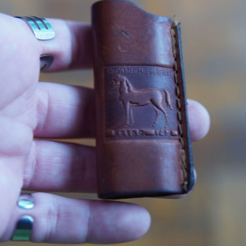 Leather lighter case White Horse used vintage collectible