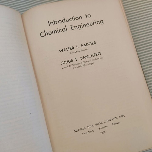 Introduction To Chemical Engineering used book 1955