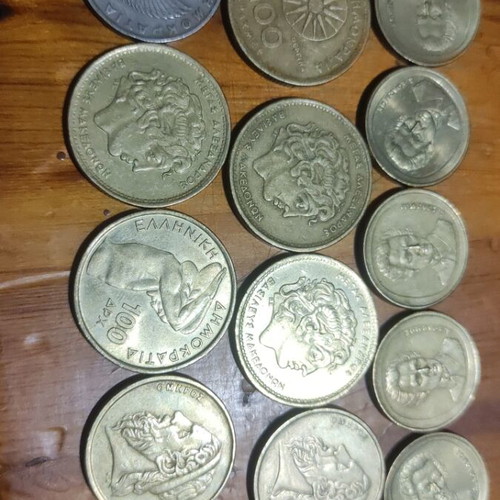 Greek drachma coins used, set of 14 before euro