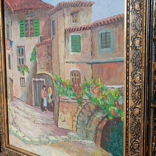 Painting used with traditional village in wooden frame