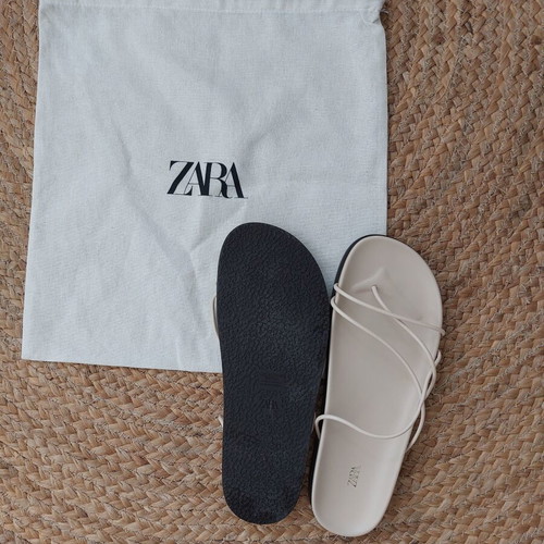 Zara flat sandals with crossed straps, size 39, beige